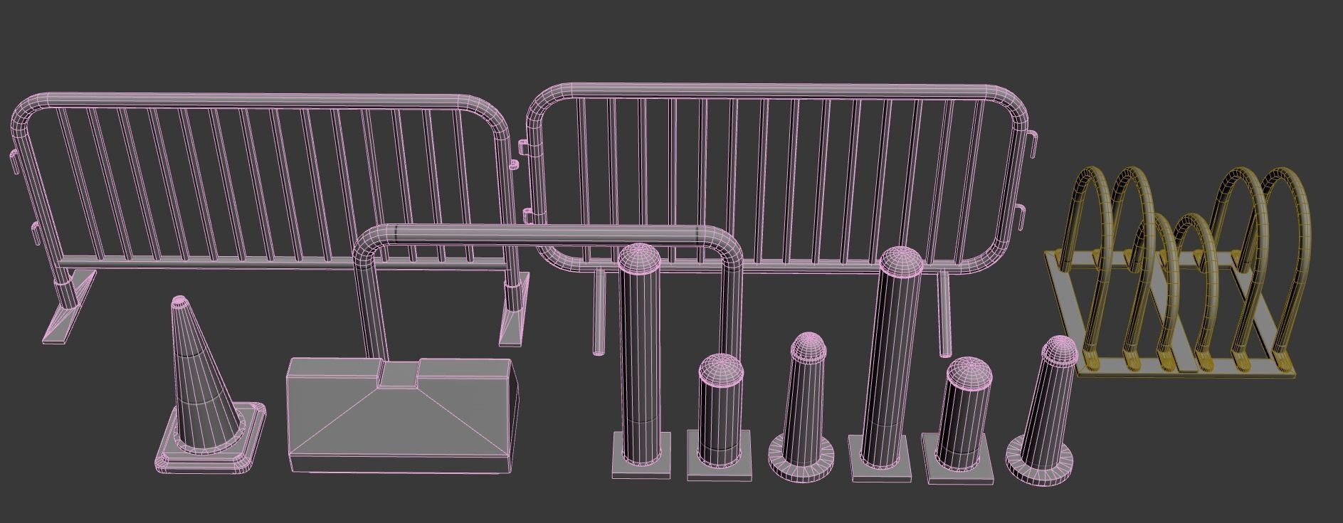 Road Blocker Barrier Metal Barrier Low-poly 3D model_6