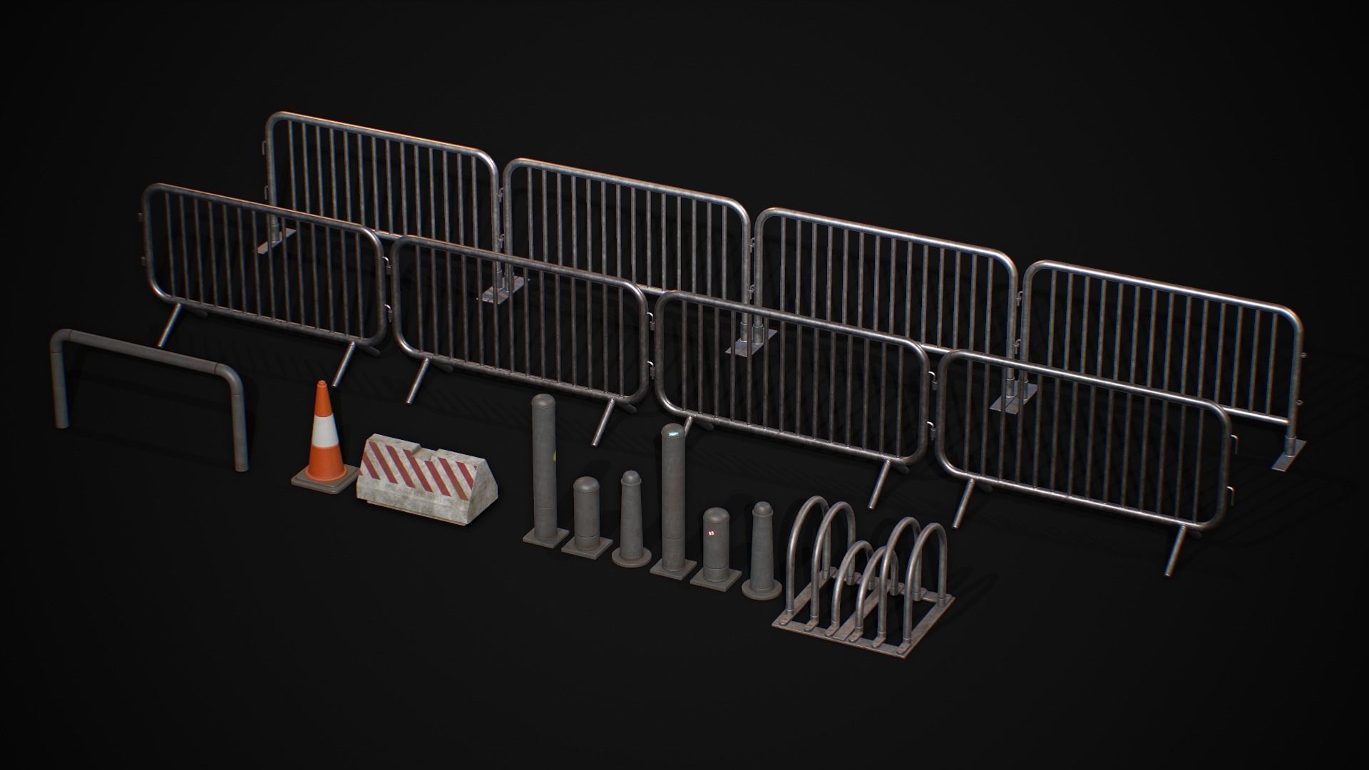 Road Blocker Barrier Metal Barrier Low-poly 3D model_4