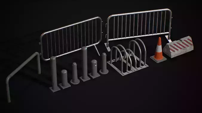 Road Blocker Barrier Metal Barrier Low-poly 3D model