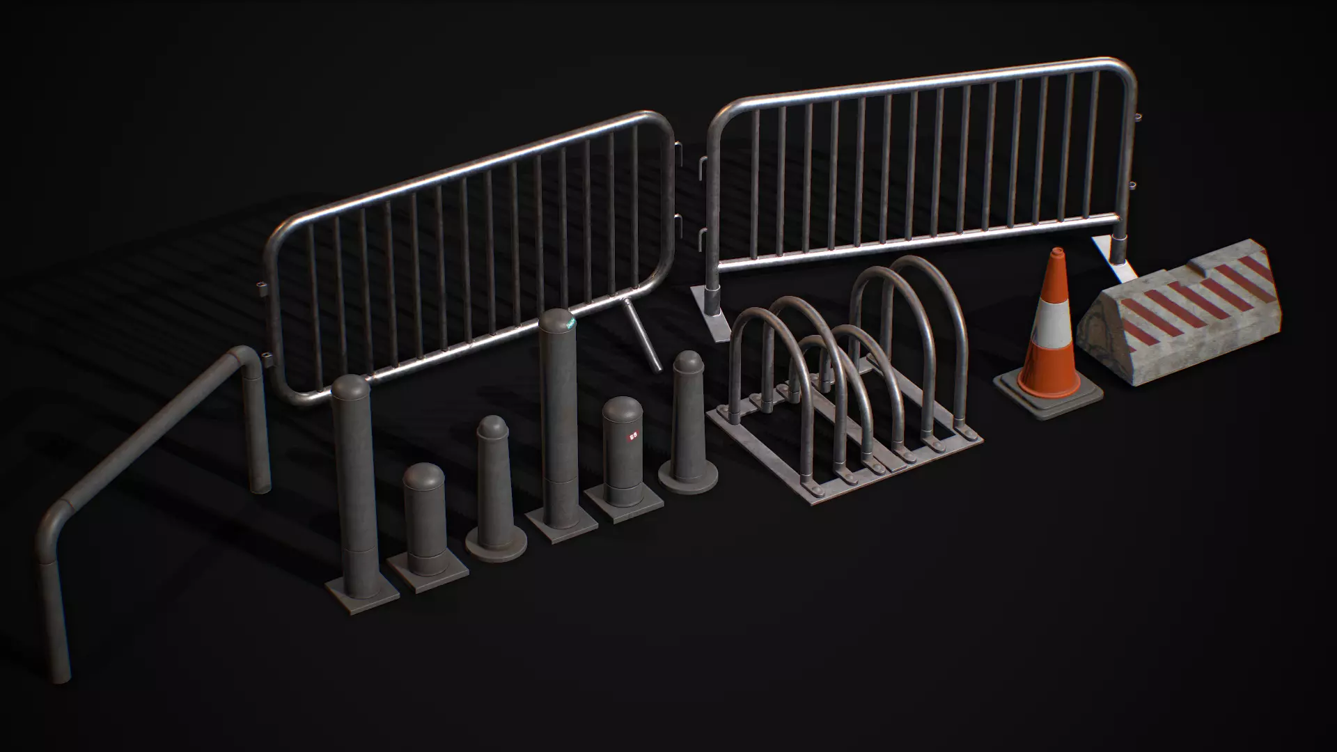 Road Blocker Barrier Metal Barrier Low-poly 3D model_0