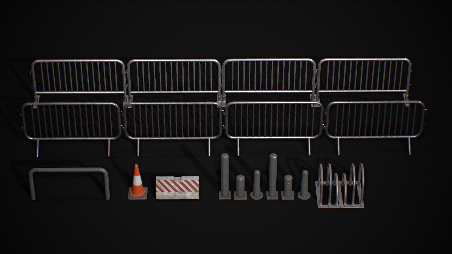 Road Blocker Barrier Metal Barrier Low-poly 3D model_5