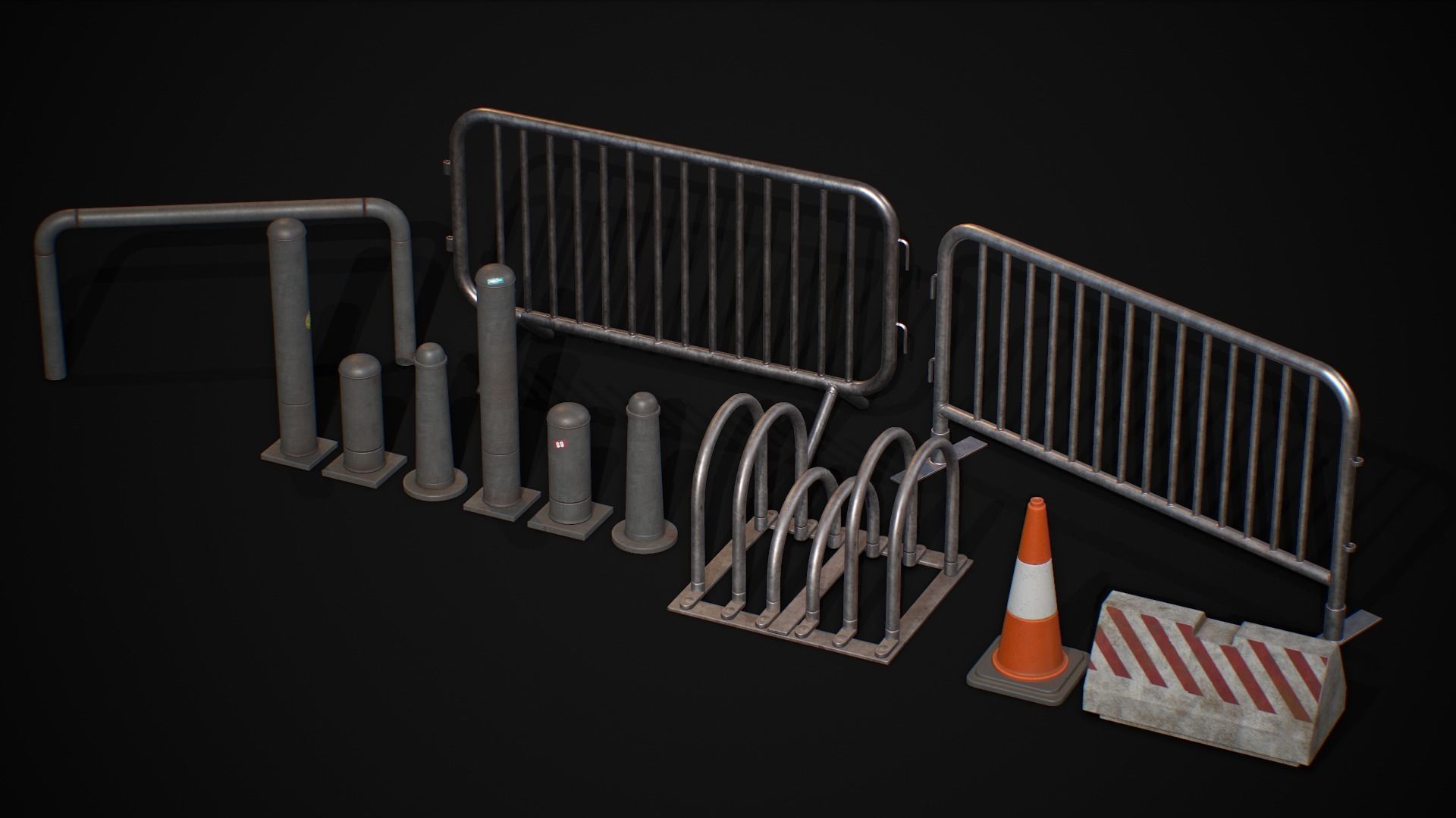 Road Blocker Barrier Metal Barrier Low-poly 3D model_1
