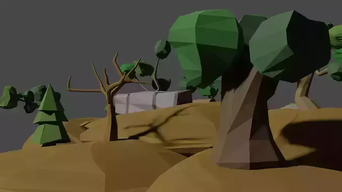 LowPoly Trees on hill