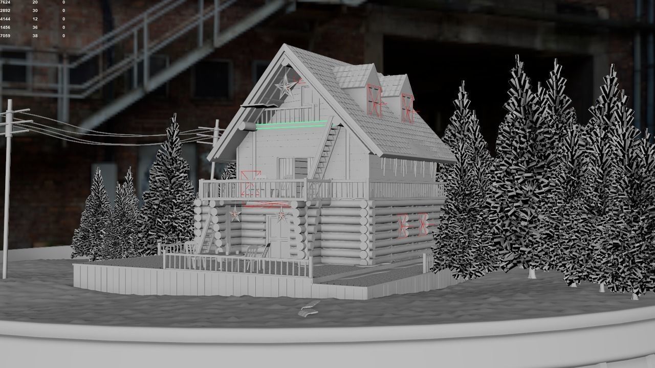 Christmas Cabin in the Snowy Woods 3D model_14