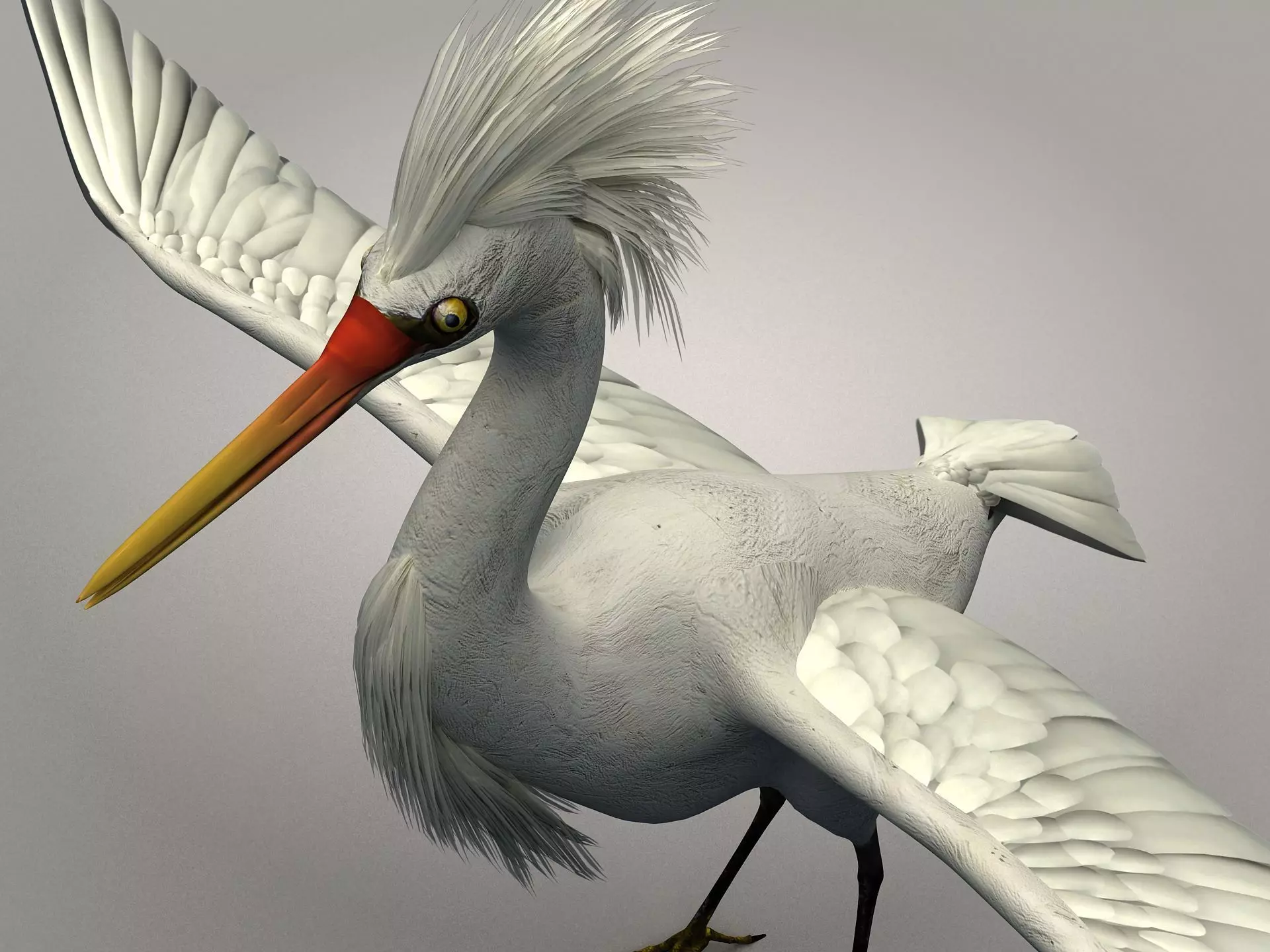 Egretta eulophotes Egret Bird Low-poly 3D model