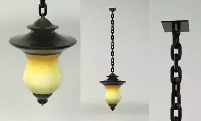 Ceiling Lamp and Chain Low-poly 3D model
