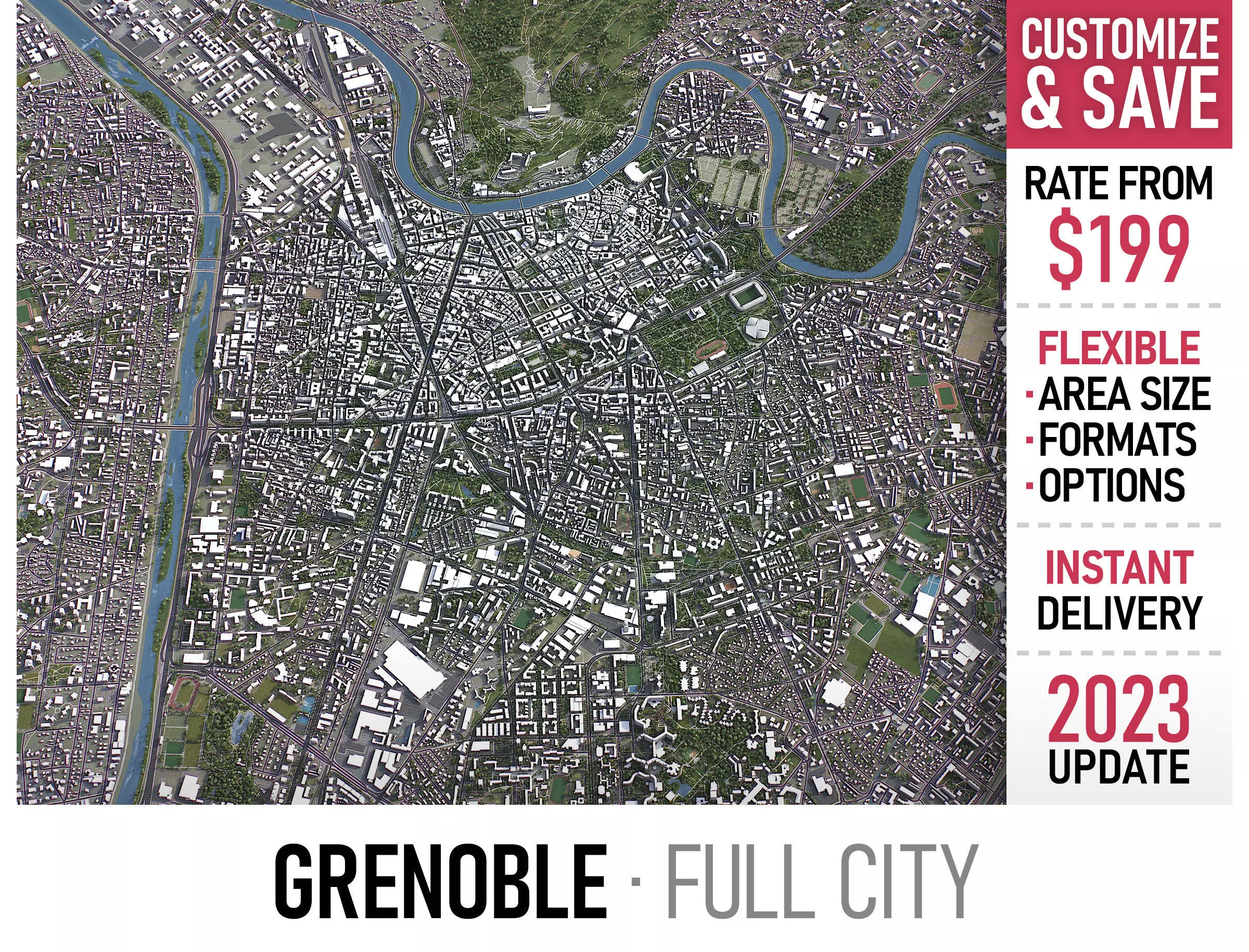 Grenoble - 3D City Model Low-poly 3D model_0