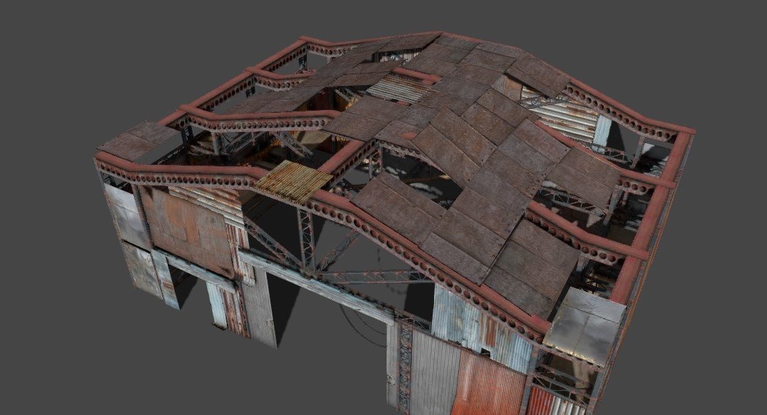 Lowpoly rusty hangar  Low-poly 3D model_2