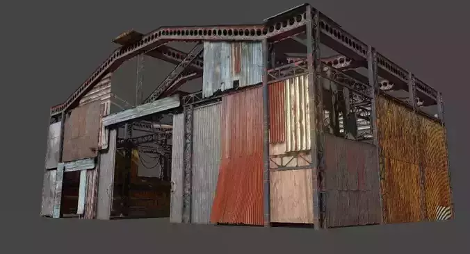 Lowpoly rusty hangar  Low-poly 3D model