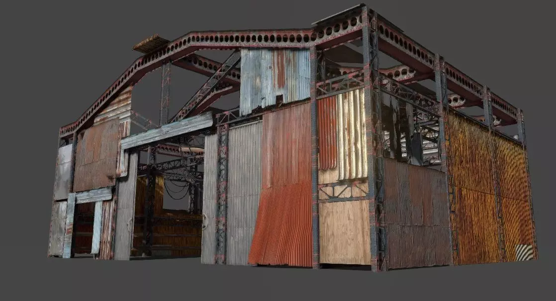 Lowpoly rusty hangar  Low-poly 3D model_0