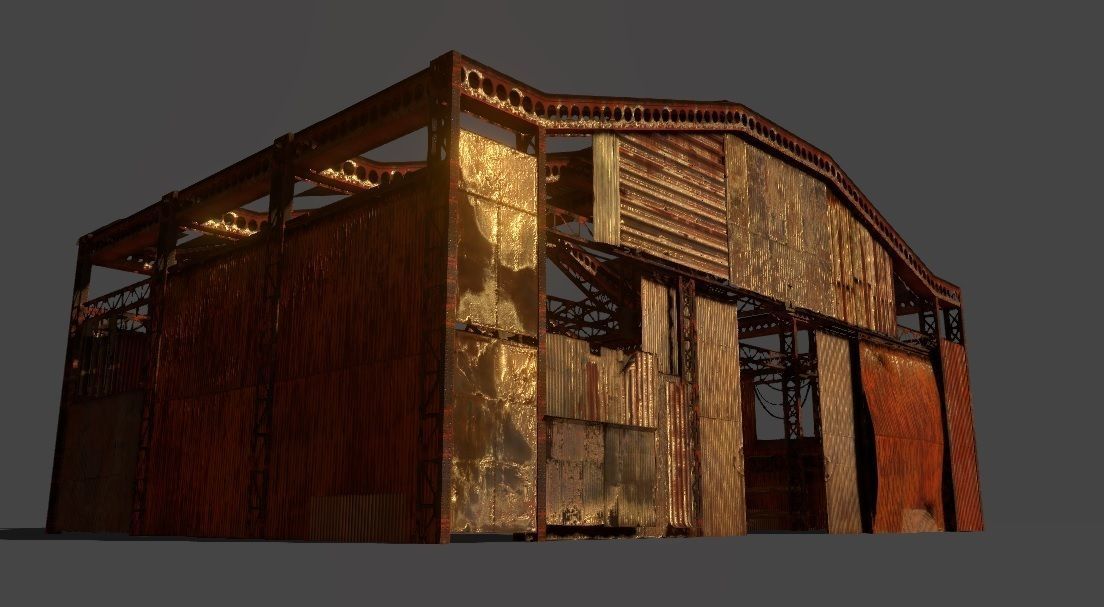 Lowpoly rusty hangar  Low-poly 3D model_6