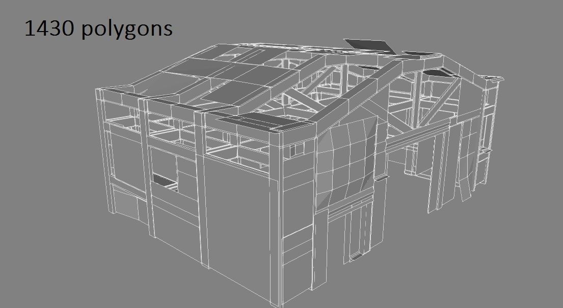 Lowpoly rusty hangar  Low-poly 3D model_3