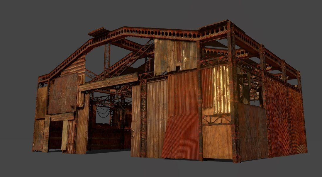 Lowpoly rusty hangar  Low-poly 3D model_5
