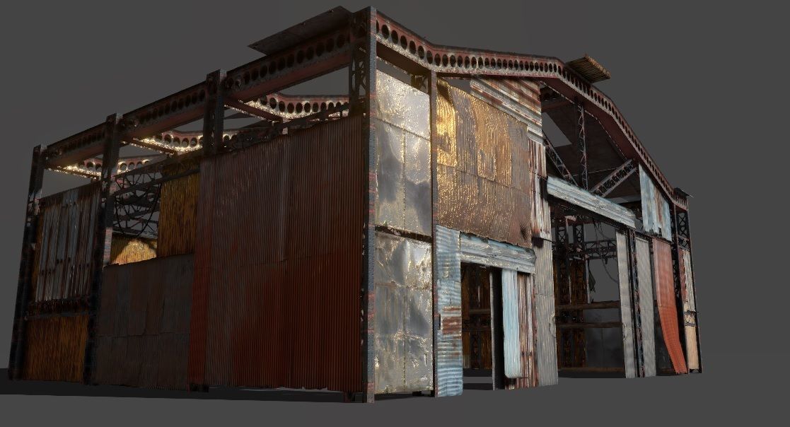 Lowpoly rusty hangar  Low-poly 3D model_1