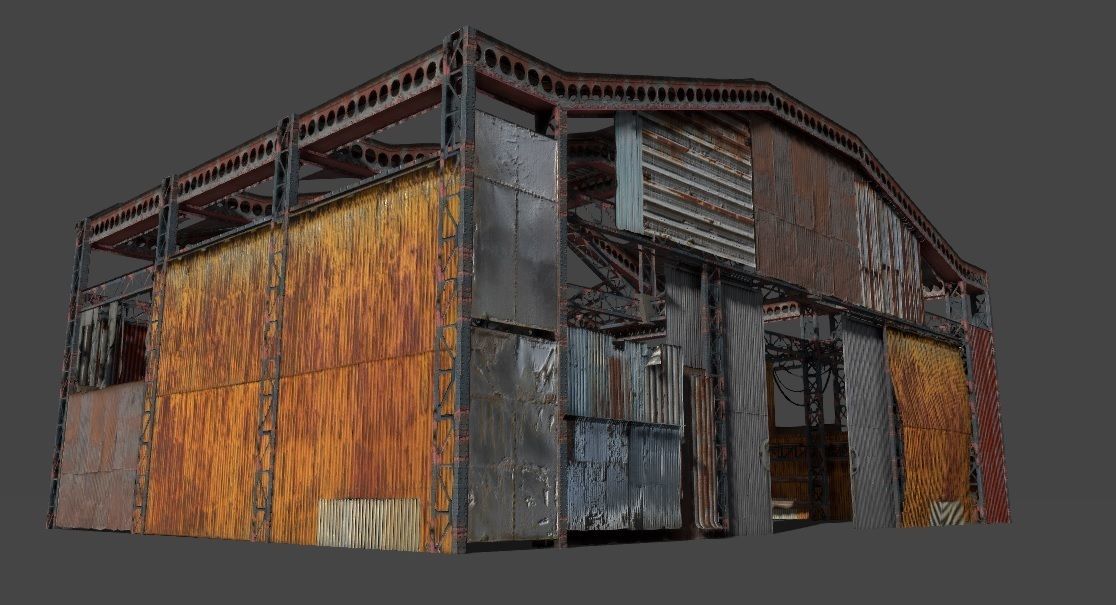 Lowpoly rusty hangar  Low-poly 3D model_9
