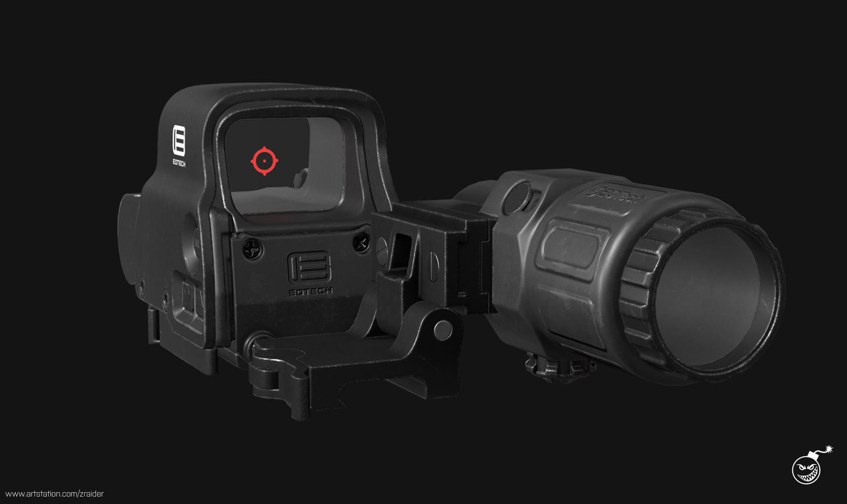 Eotech Exps3 Holographic Sight - Magnifier Low-poly 3D model_5