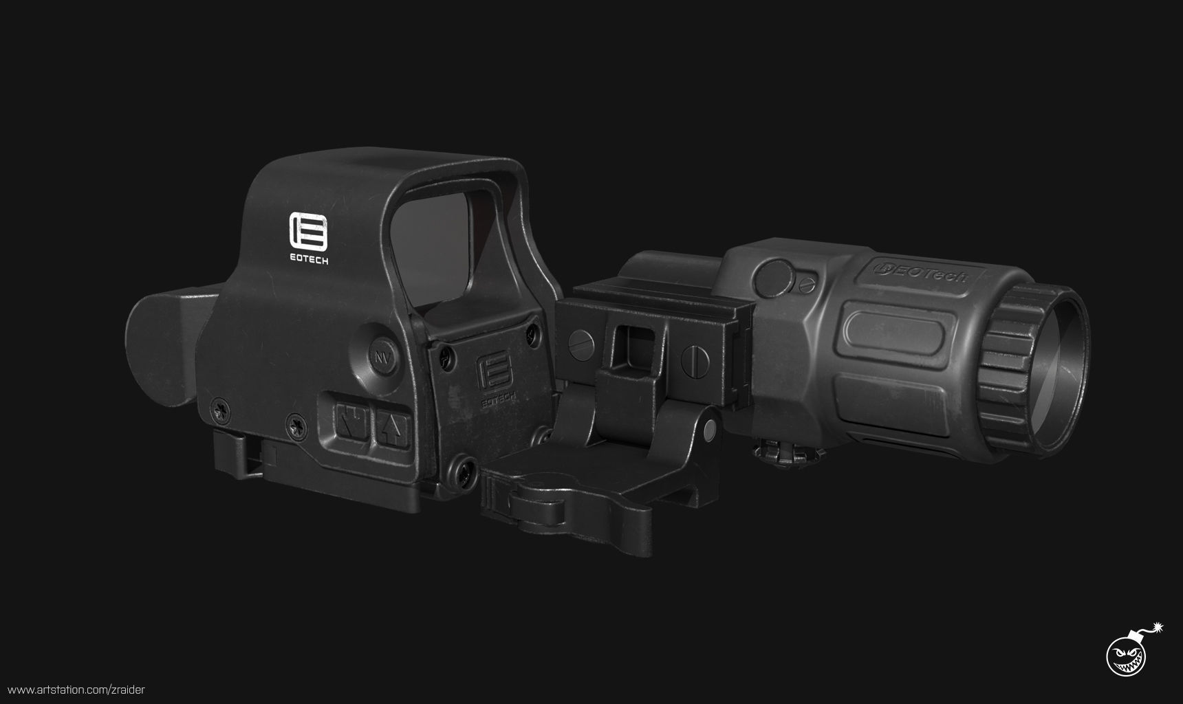 Eotech Exps3 Holographic Sight - Magnifier Low-poly 3D model_2