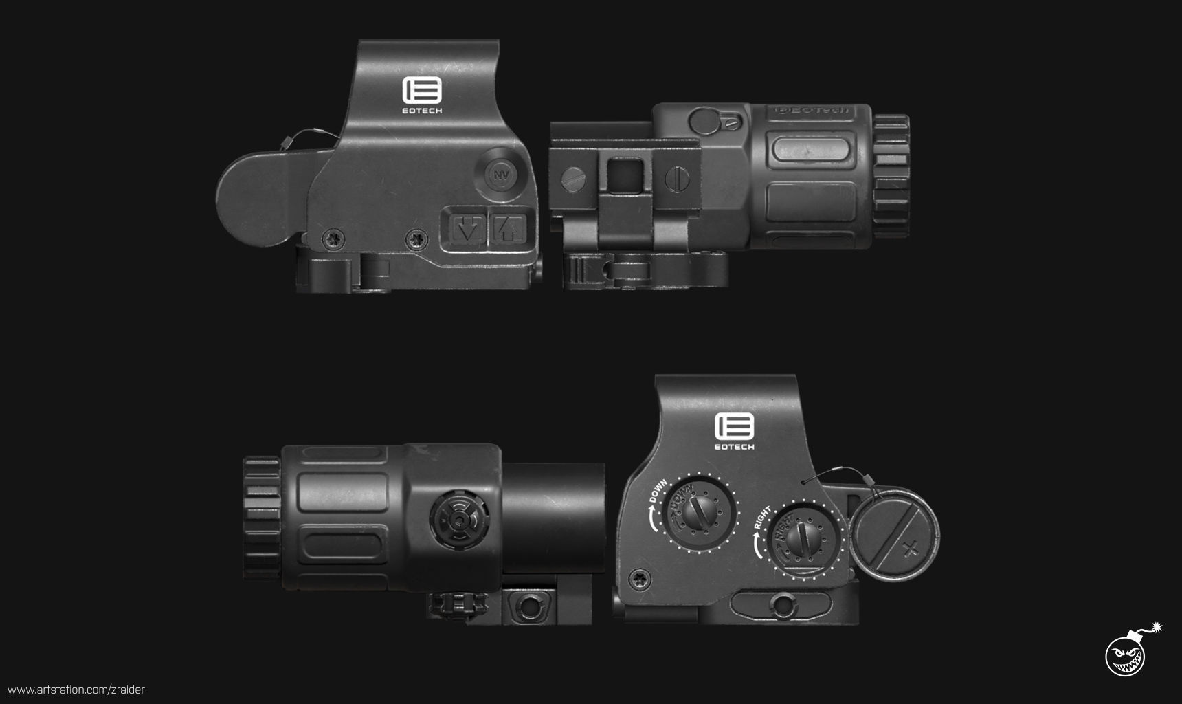 Eotech Exps3 Holographic Sight - Magnifier Low-poly 3D model_6