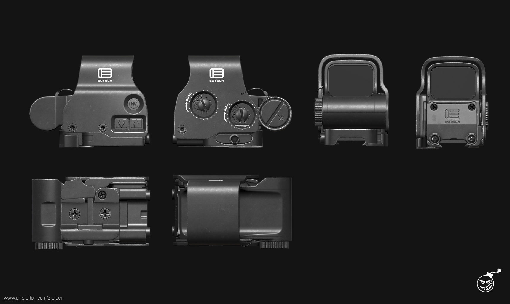 Eotech Exps3 Holographic Sight - Magnifier Low-poly 3D model_11