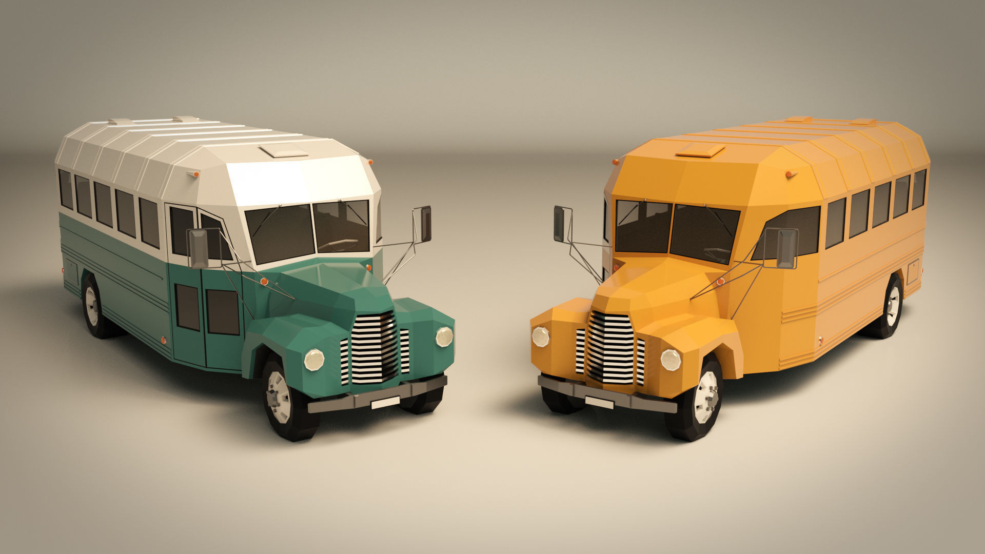 Low Poly Vintage Bus 01 Low-poly 3D model_2