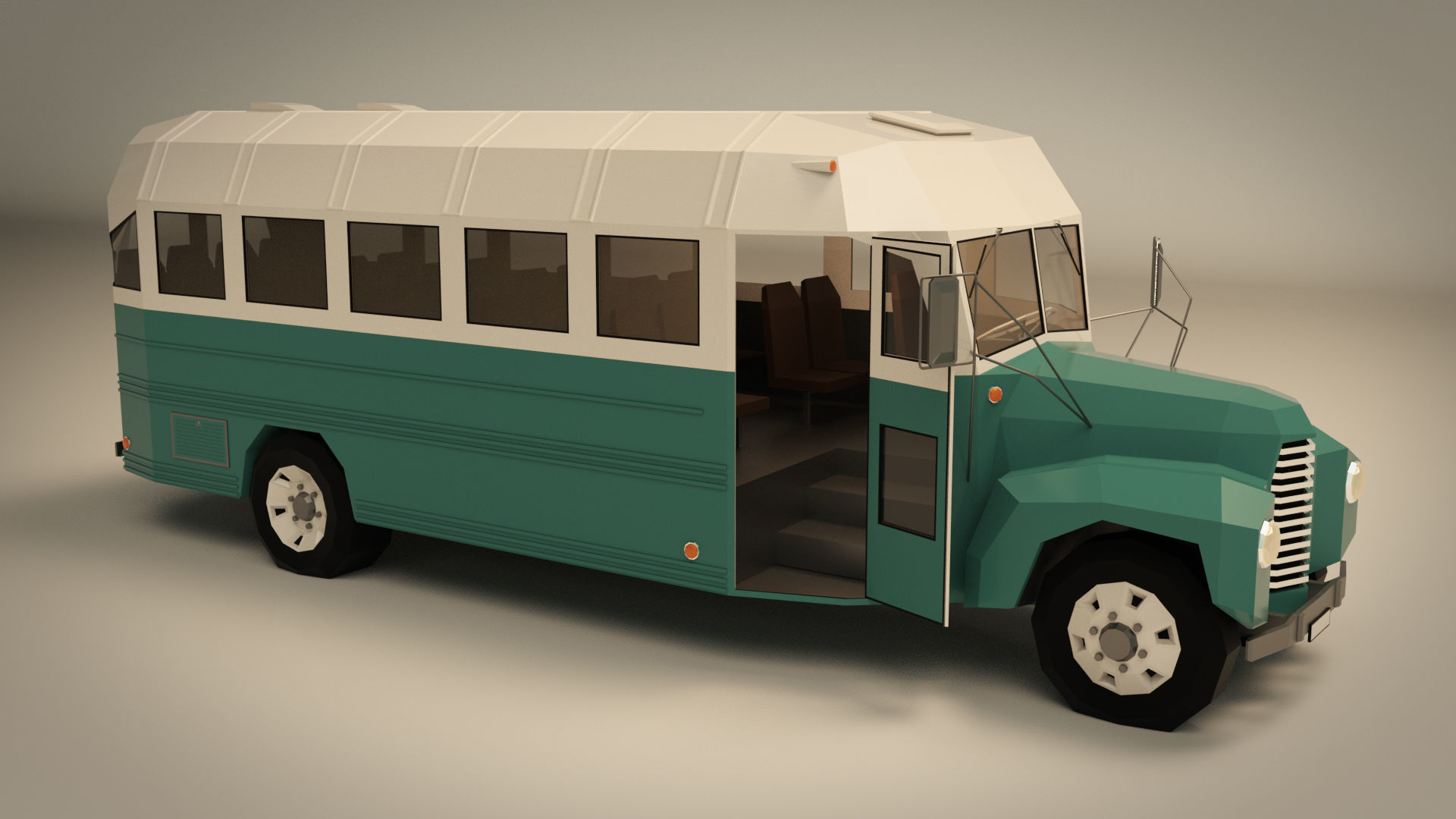 Low Poly Vintage Bus 01 Low-poly 3D model_9