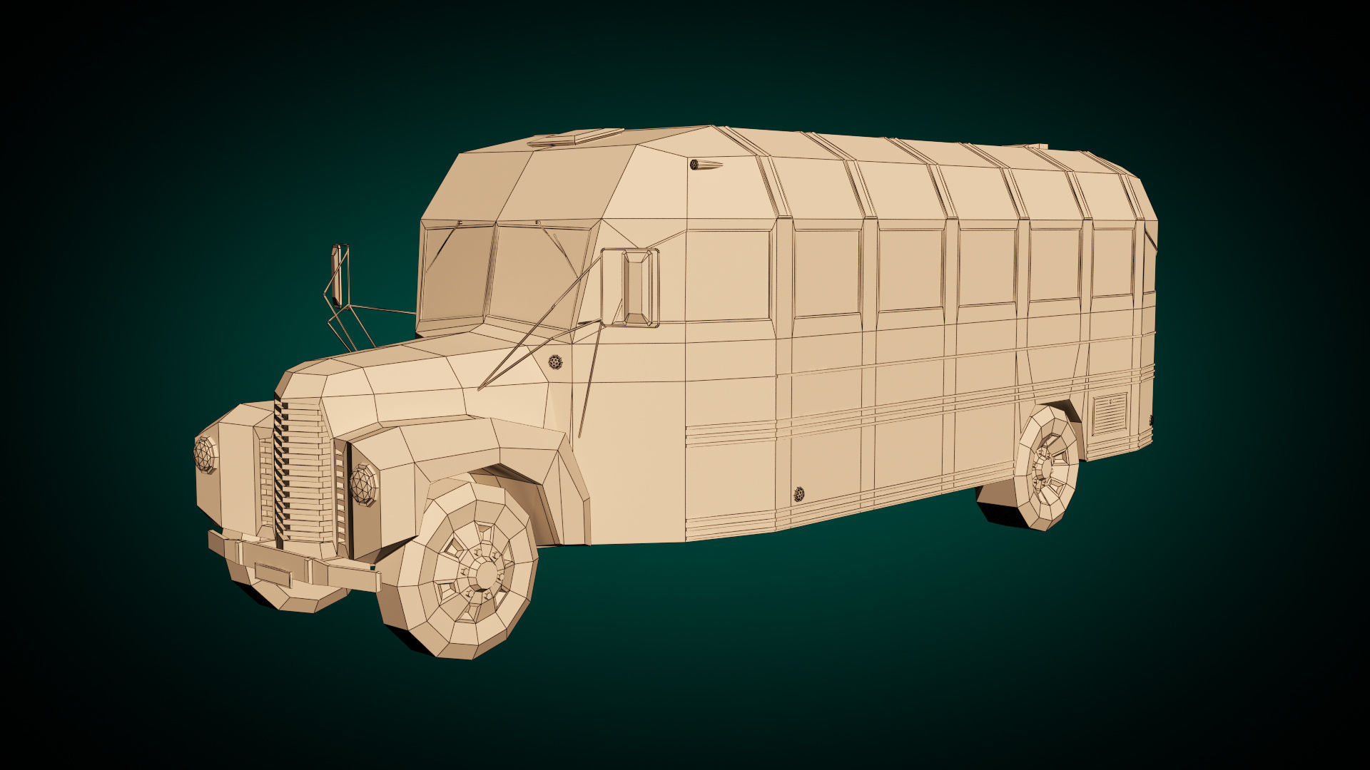 Low Poly Vintage Bus 01 Low-poly 3D model_10