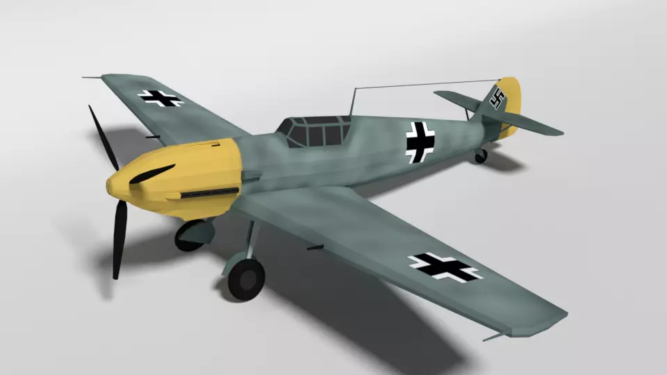 Low Poly Cartoon Messerschmitt Bf 109E-3 Emil WW2 Airplane Low-poly 3D model