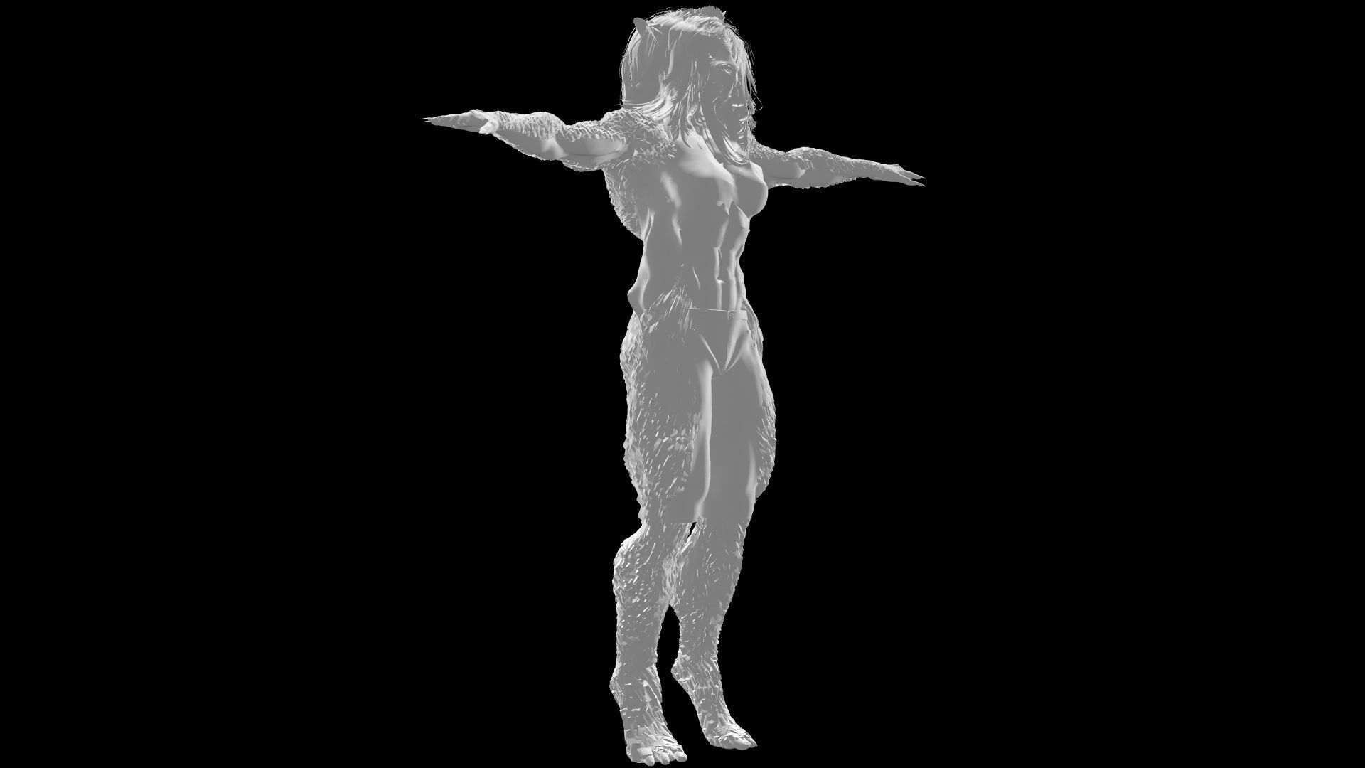 Female Werewolf 3D model_4