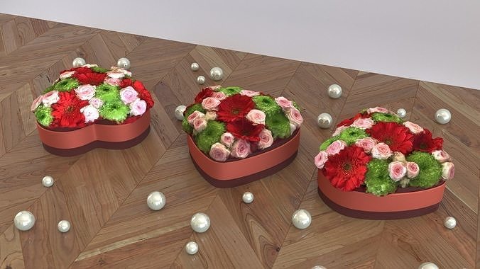 Flower box heart shape - LOW POLY -  Low-poly 3D model