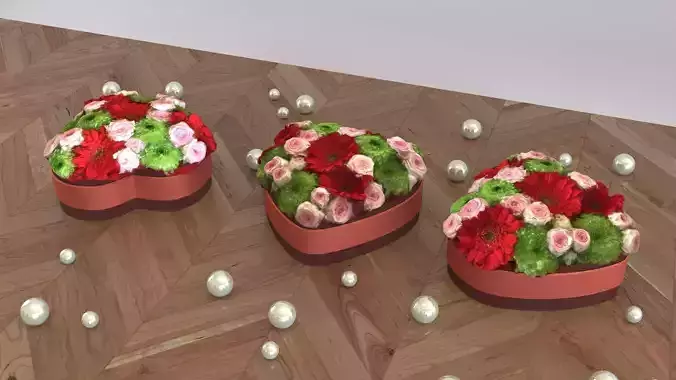 Flower box heart shape - LOW POLY -  Low-poly 3D model