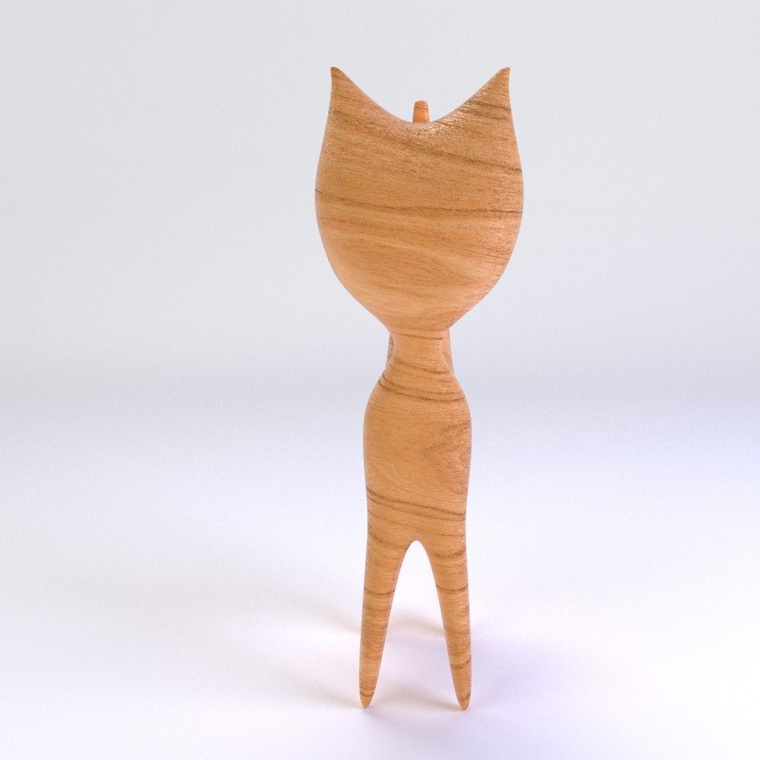 Wooden Cat Figurine 3D model_2