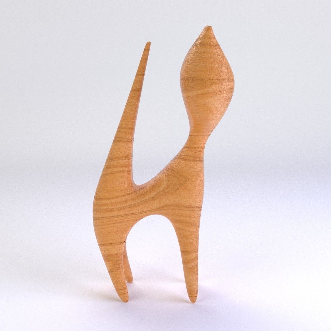 Wooden Cat Figurine 3D model_3