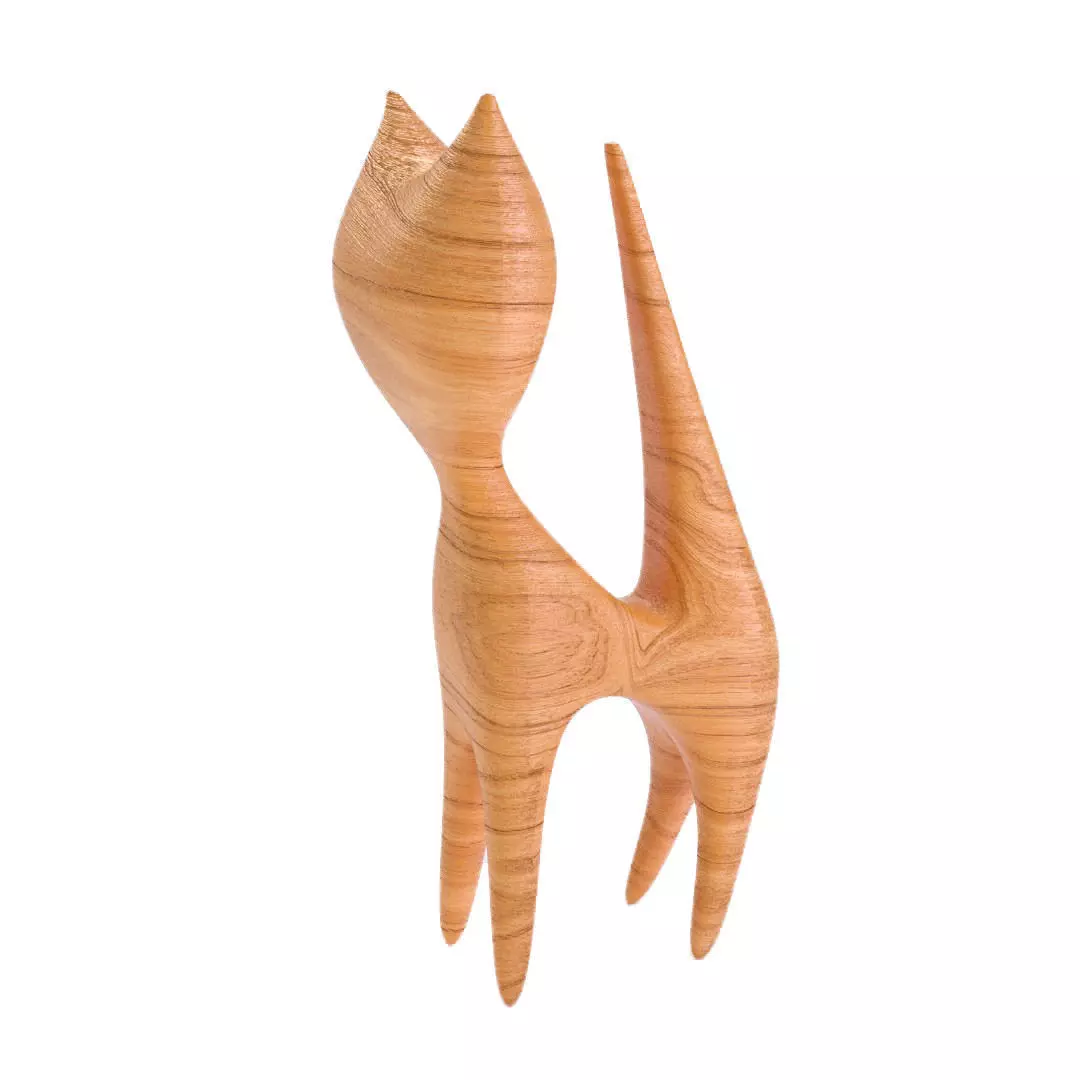 Wooden Cat Figurine 3D model_0