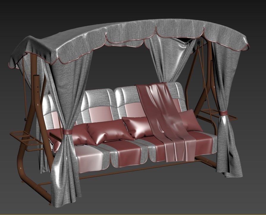 Garden swing four-seater 3D model_3