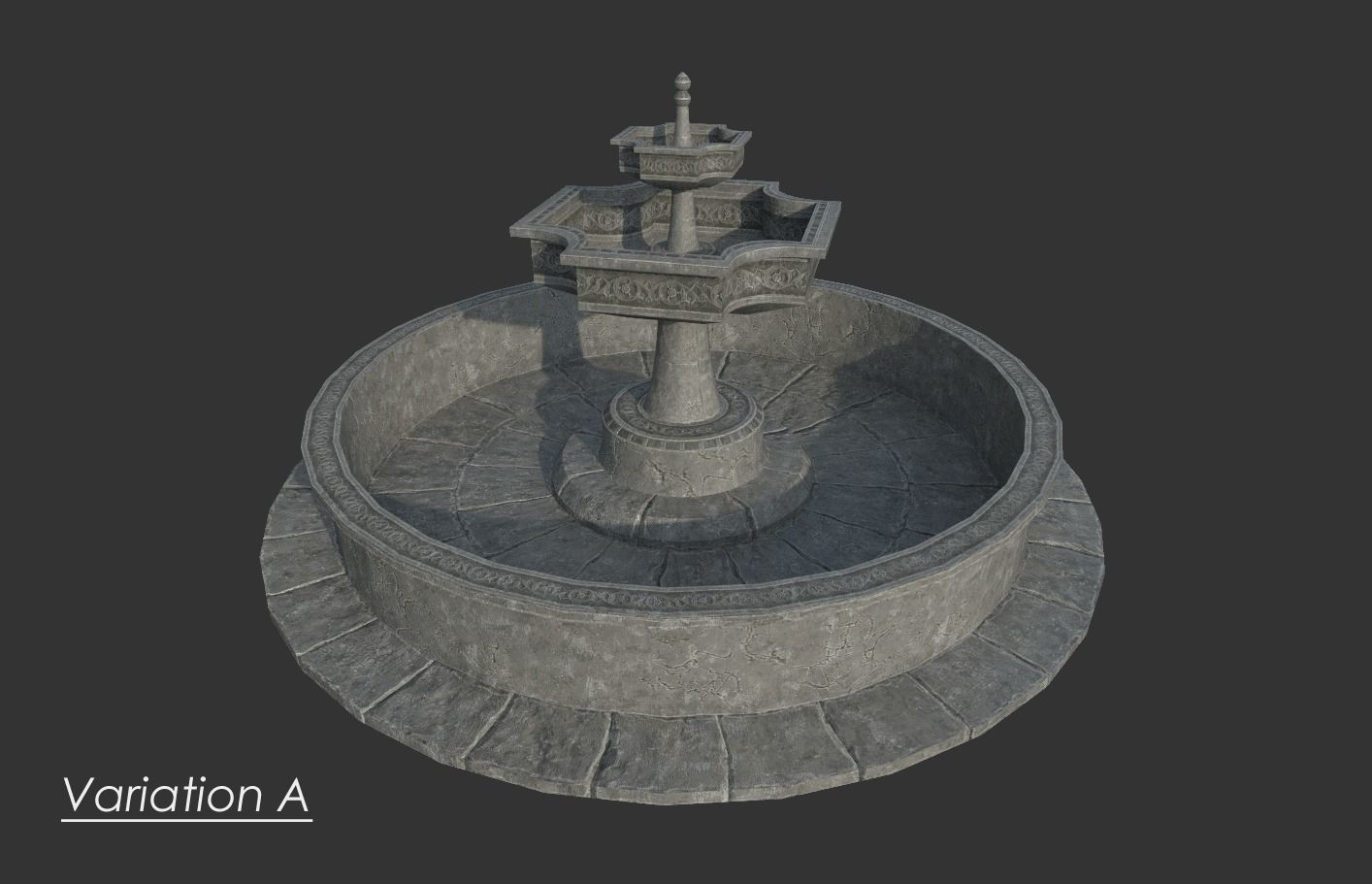 Old Gothic Style Garden Fountain Low-poly 3D model_9