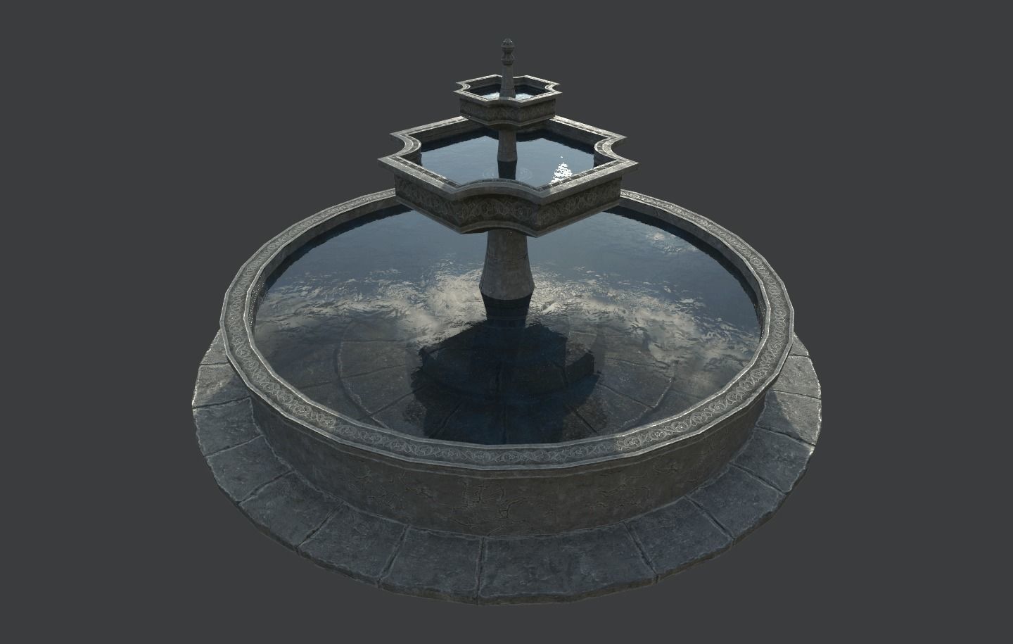 Old Gothic Style Garden Fountain Low-poly 3D model_2