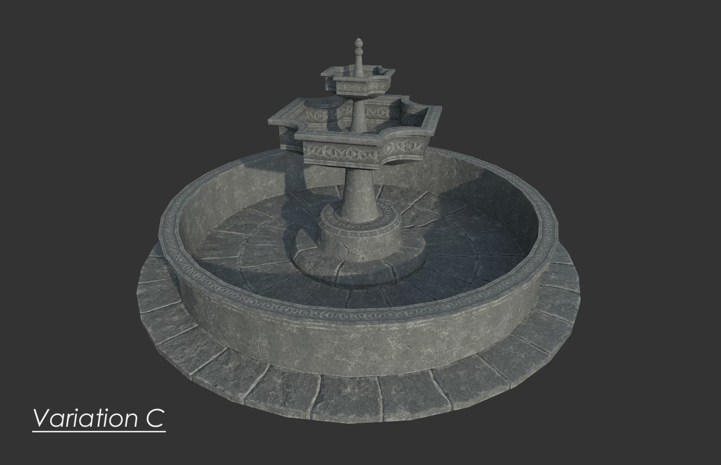 Old Gothic Style Garden Fountain Low-poly 3D model_11