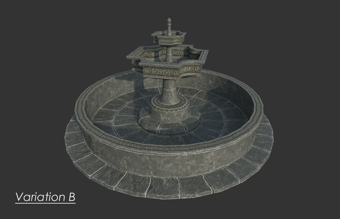 Old Gothic Style Garden Fountain Low-poly 3D model_10