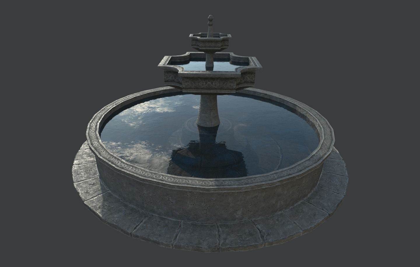 Old Gothic Style Garden Fountain Low-poly 3D model_3