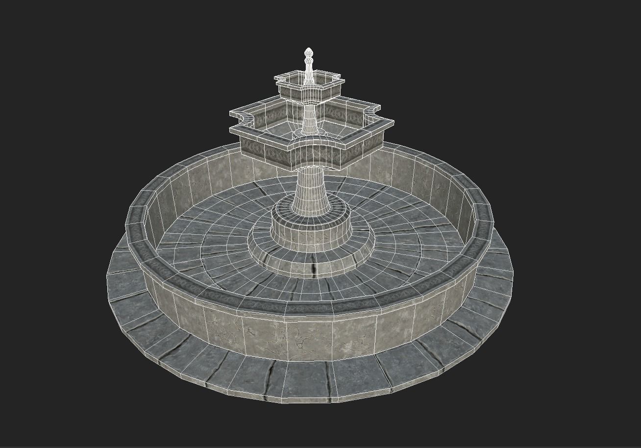 Old Gothic Style Garden Fountain Low-poly 3D model_13