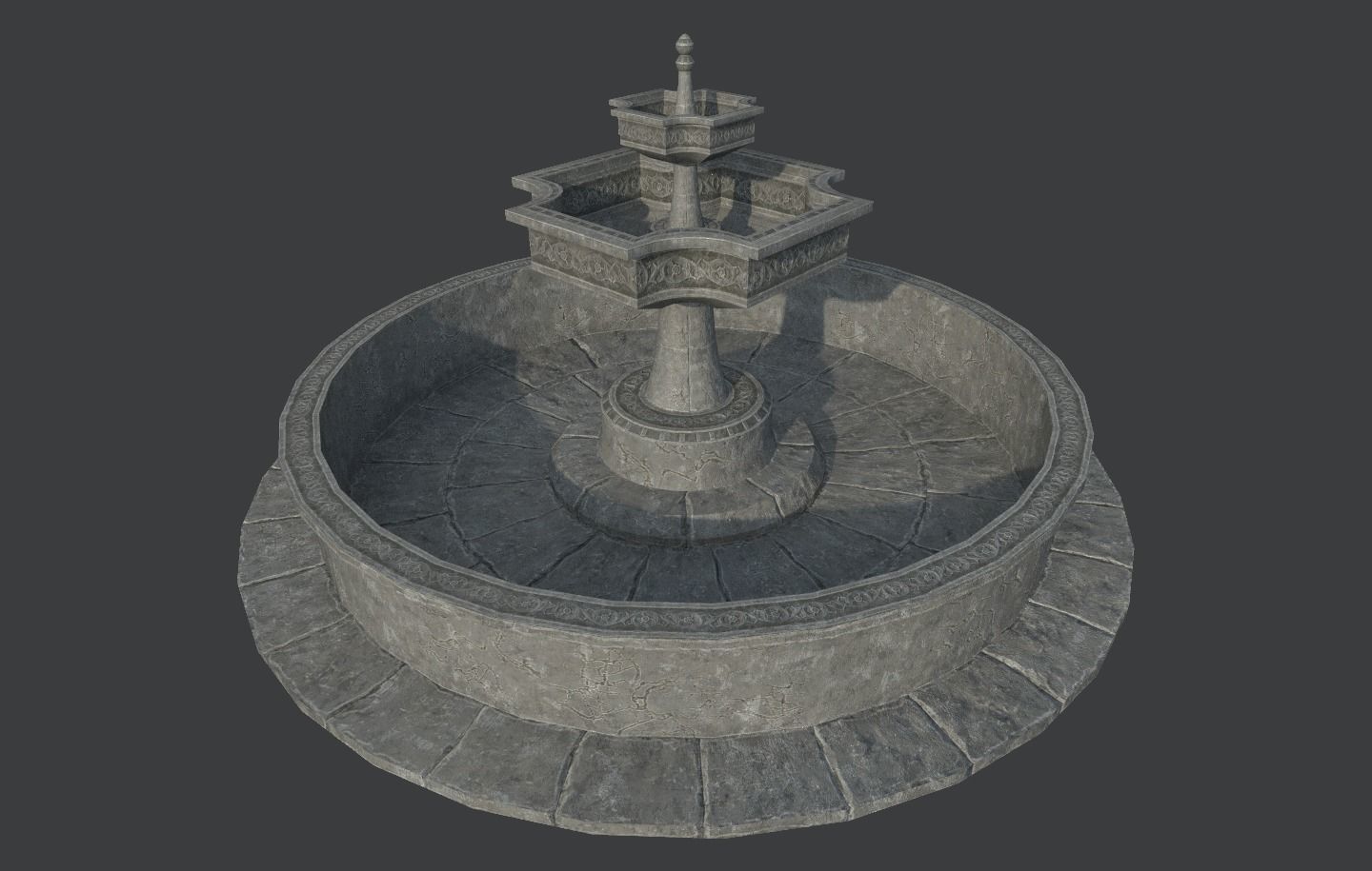 Old Gothic Style Garden Fountain Low-poly 3D model_8