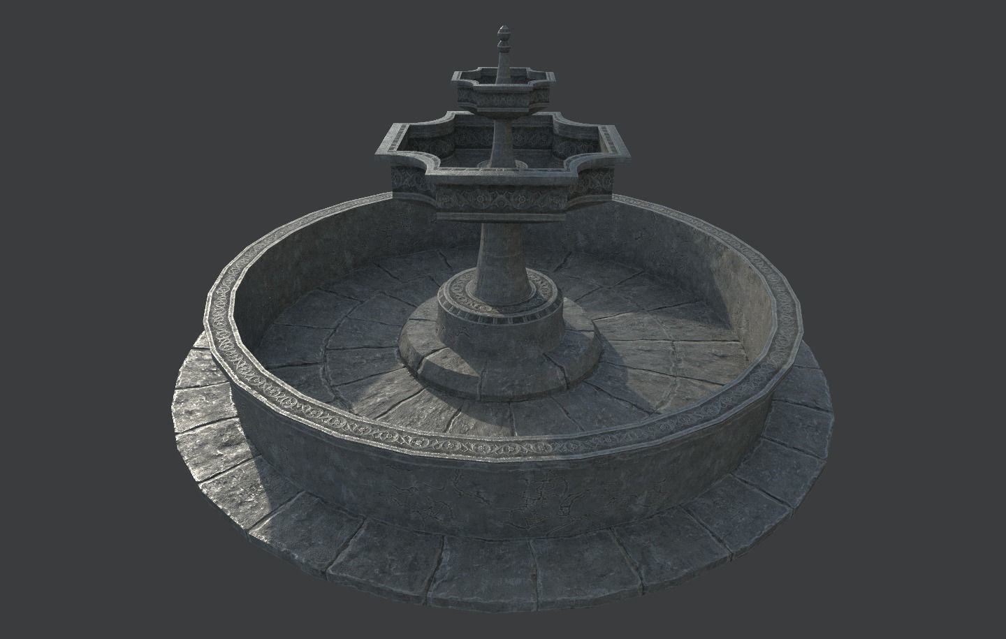 Old Gothic Style Garden Fountain Low-poly 3D model_7