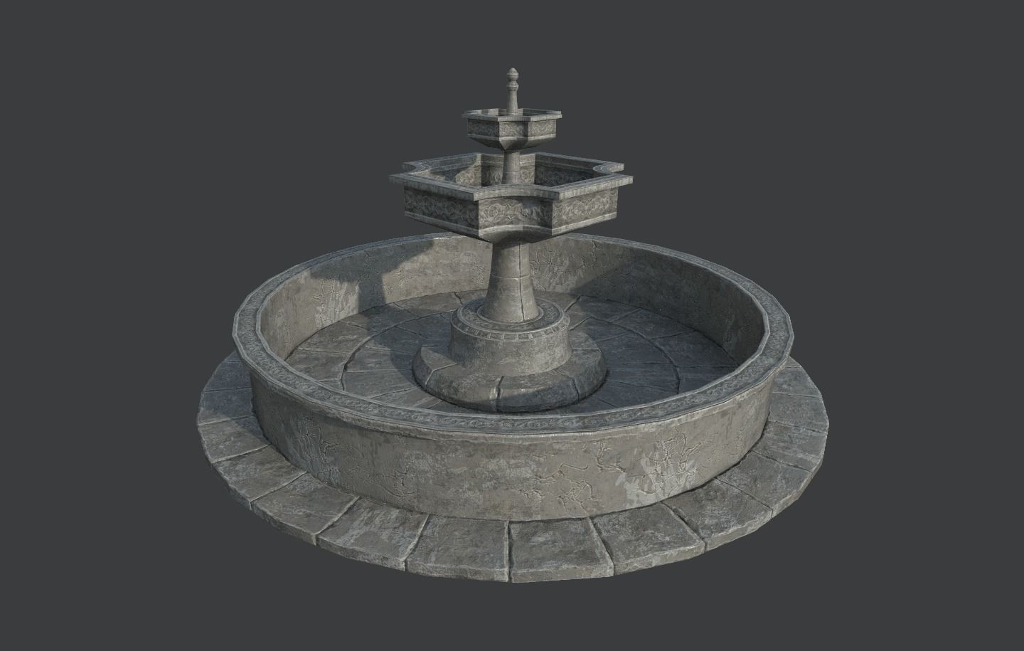 Old Gothic Style Garden Fountain Low-poly 3D model_5