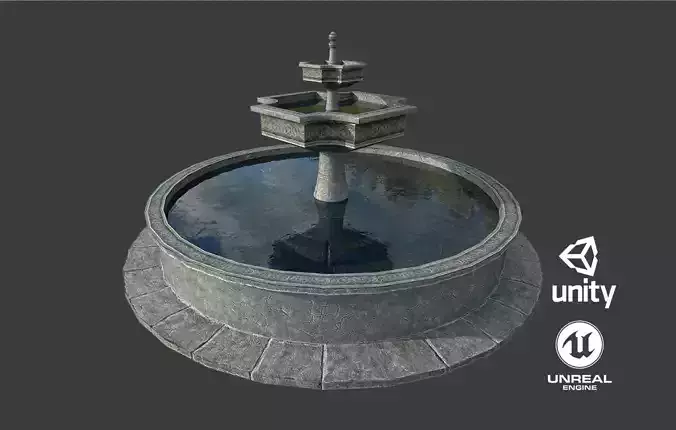 Old Gothic Style Garden Fountain Low-poly 3D model
