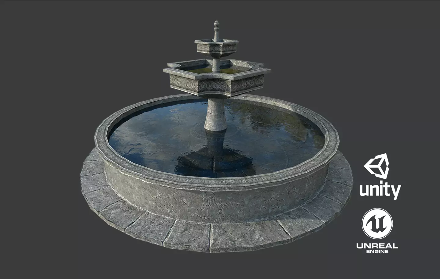 Old Gothic Style Garden Fountain Low-poly 3D model_0