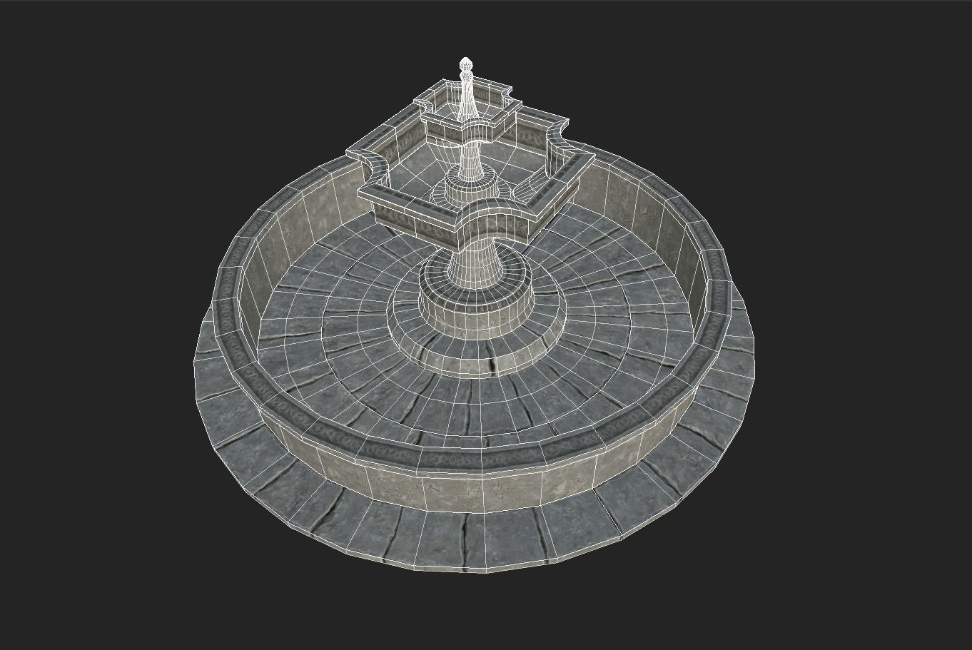 Old Gothic Style Garden Fountain Low-poly 3D model_14