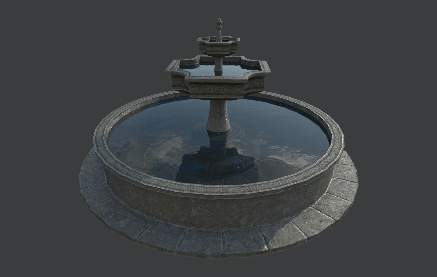 Old Gothic Style Garden Fountain Low-poly 3D model_4
