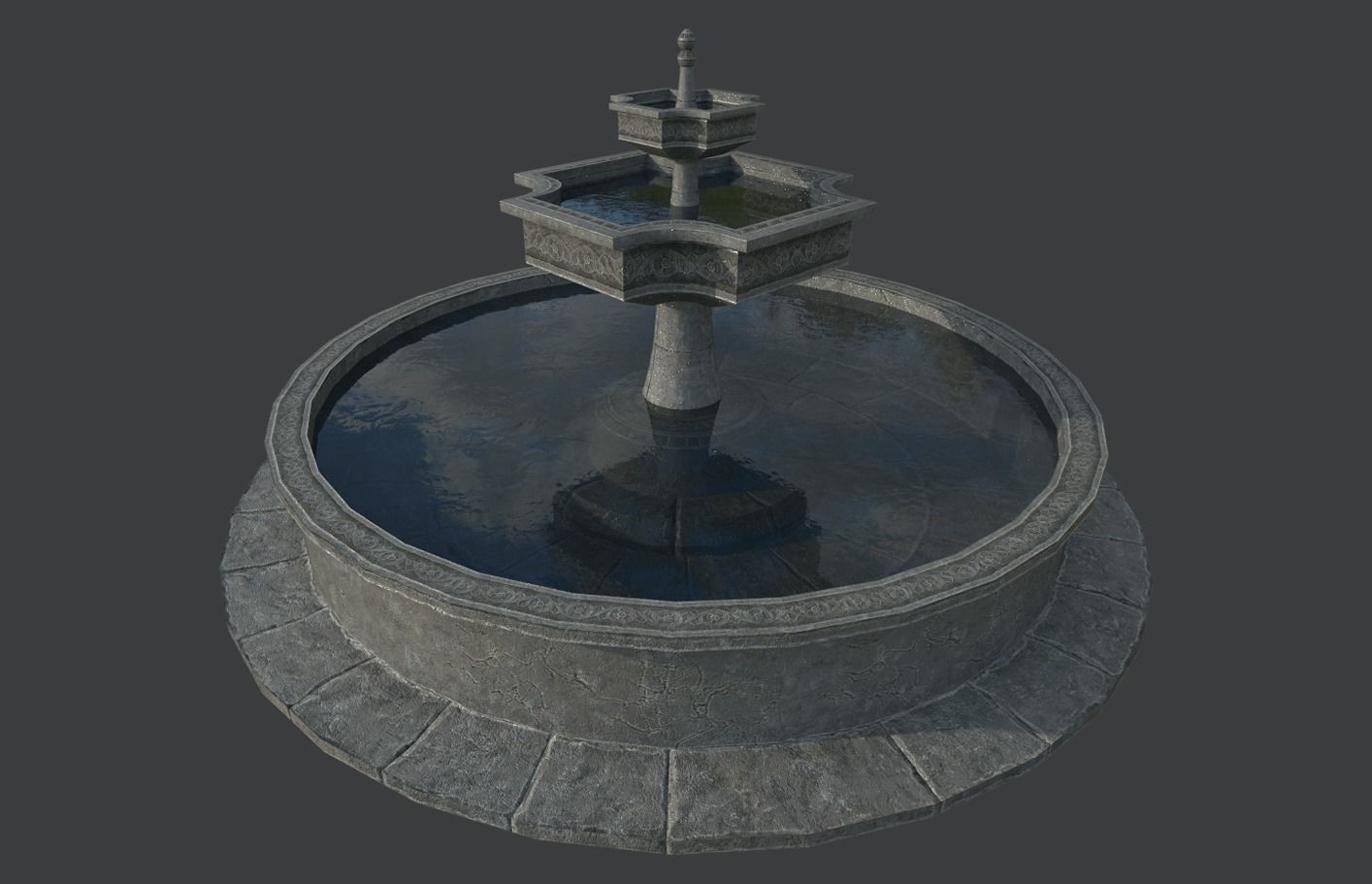 Old Gothic Style Garden Fountain Low-poly 3D model_1