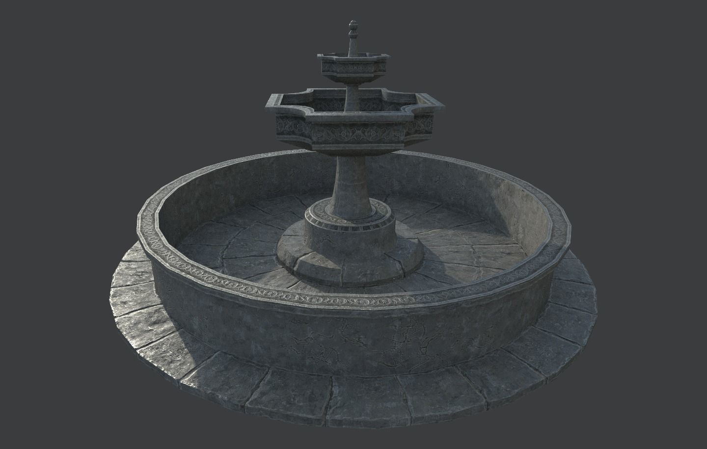 Old Gothic Style Garden Fountain Low-poly 3D model_6
