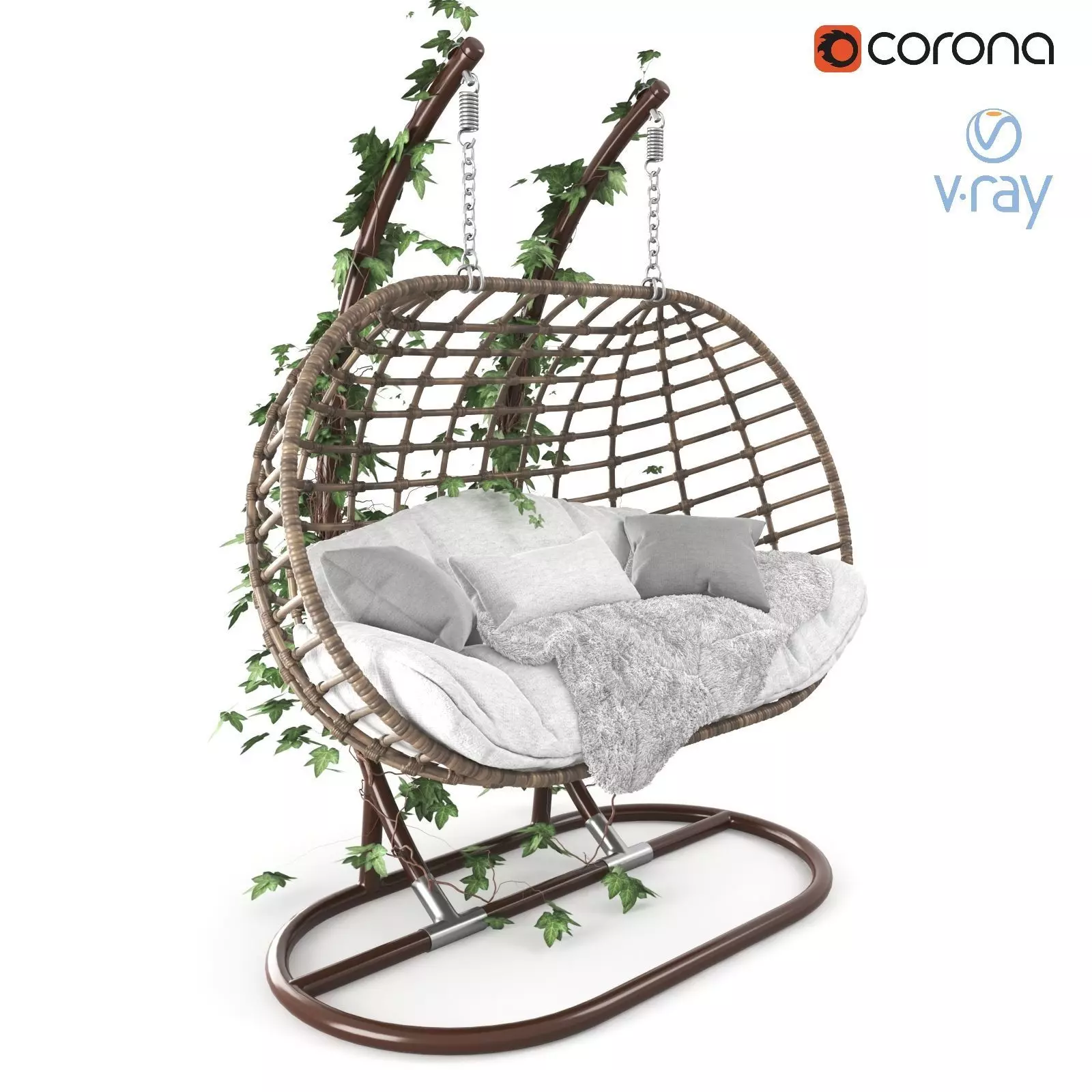 Hanging Garden swing cocoon rattan 3D model_0